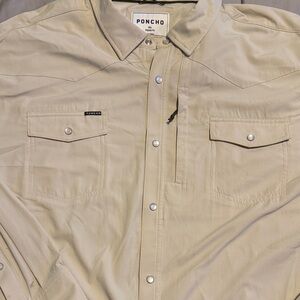 Poncho Men's Casual Beige Button Down Shirt